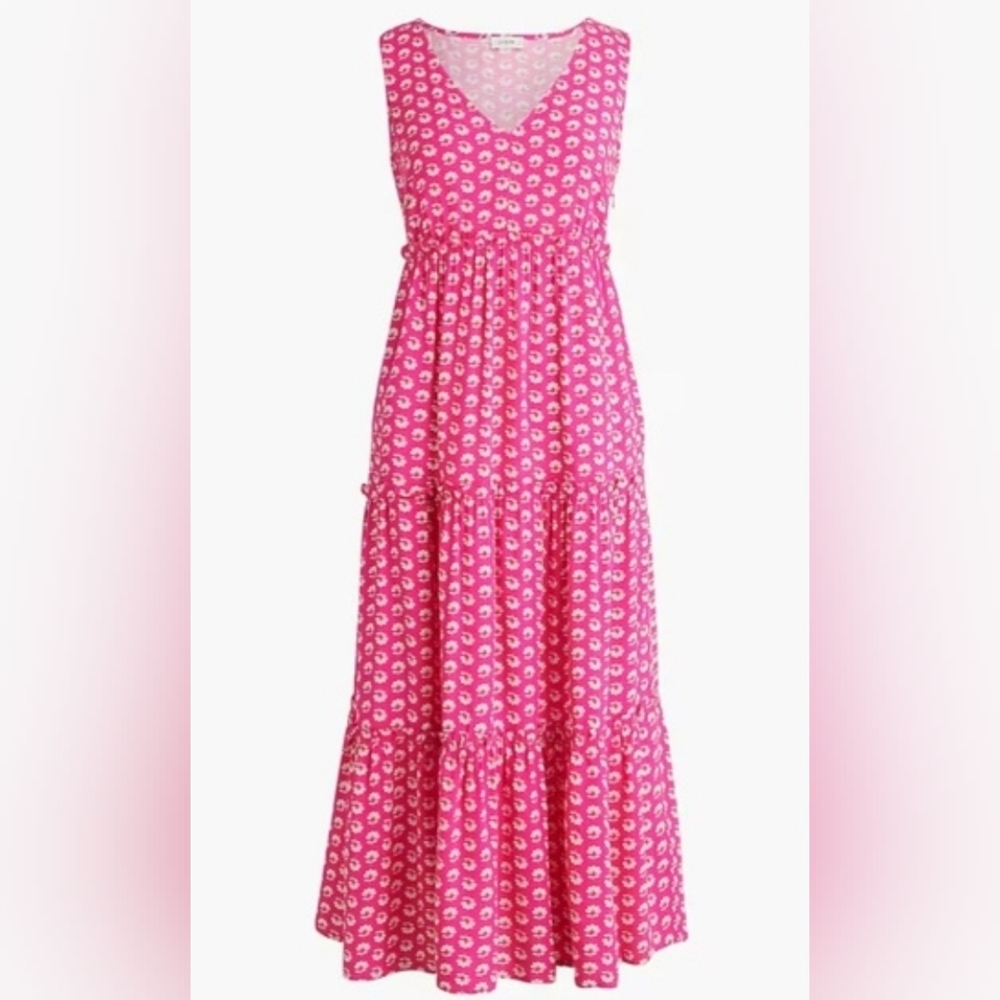 J Crew Sleeveless Pink Floral Tiered Midi Dress Size 2